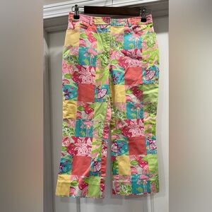 Lilly Pulitzer  White Label Vintage  Patchwork Tropical Capri Pants Size 4